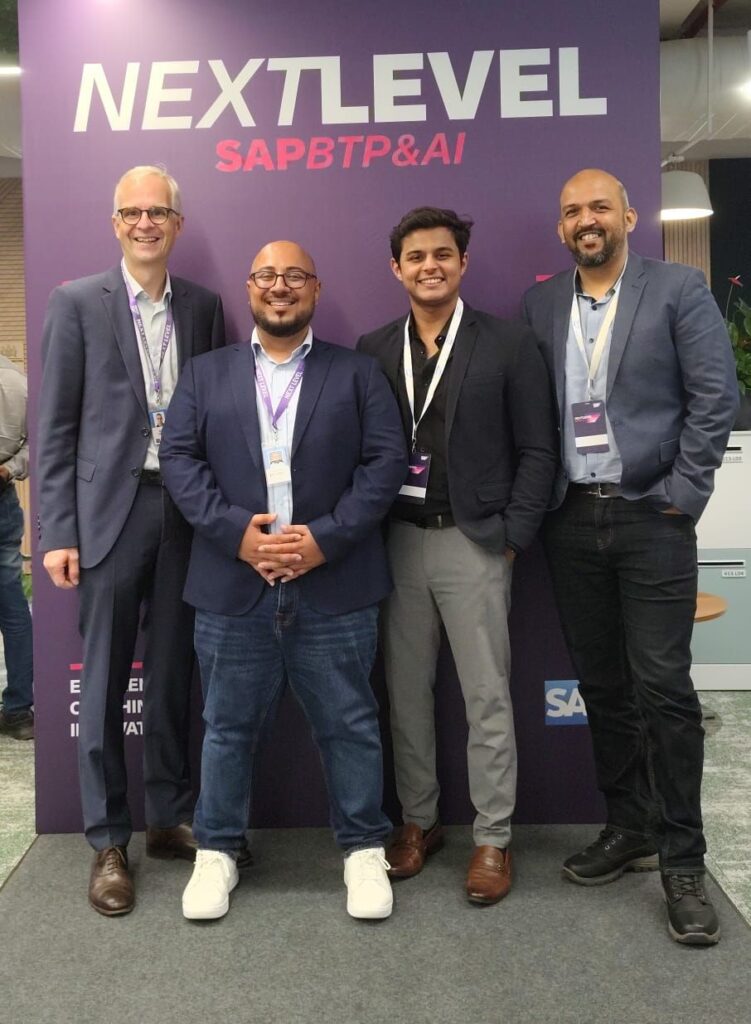 Percipere team with SAP leaders at the 2024 NEXTLEVEL SAP BTP & AI Program, collaborating on AI-driven strategies and innovations in SAP Business Technology Platform at SAP Labs India.